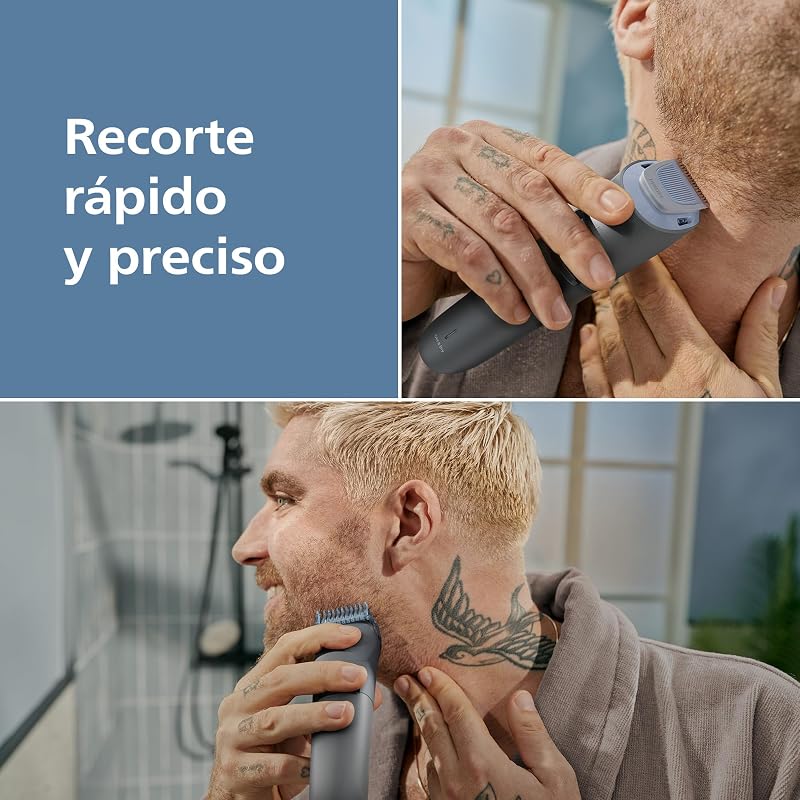 Serie 3000 - Cuchillas con puntas redondeadas, 20 posiciones ajustables, peine-guía, 100% resistente al agua, indicador de batería, carga USB, funda, modelo BT3619/15