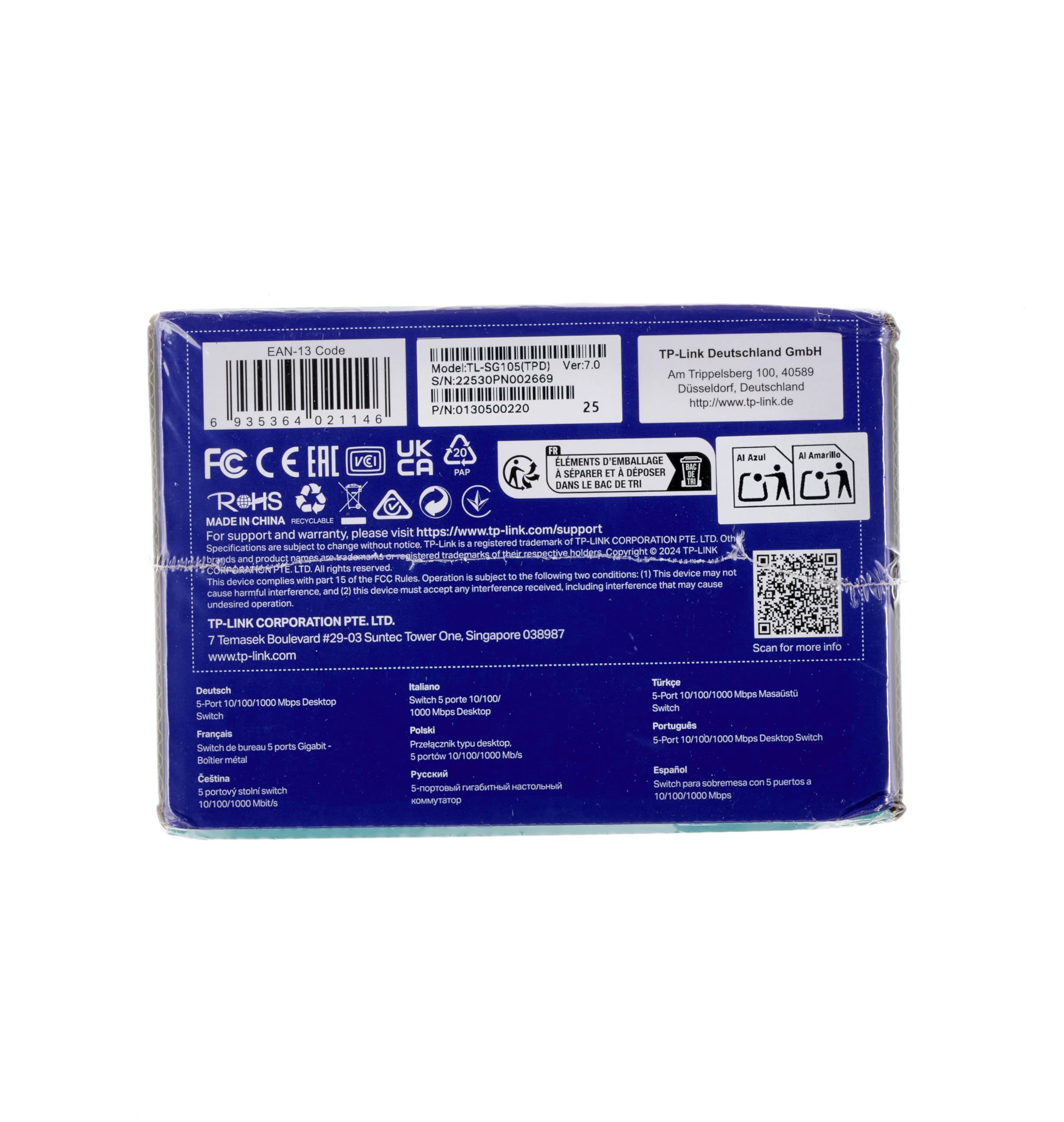 TP-Link TL-SG105, 5 Port Gigabit Unmanaged Ethernet Switch, Network Hub, Ethernet Splitter, Plug & Play, Fanless Metal Design, Shielded Ports, Traffic Optimization