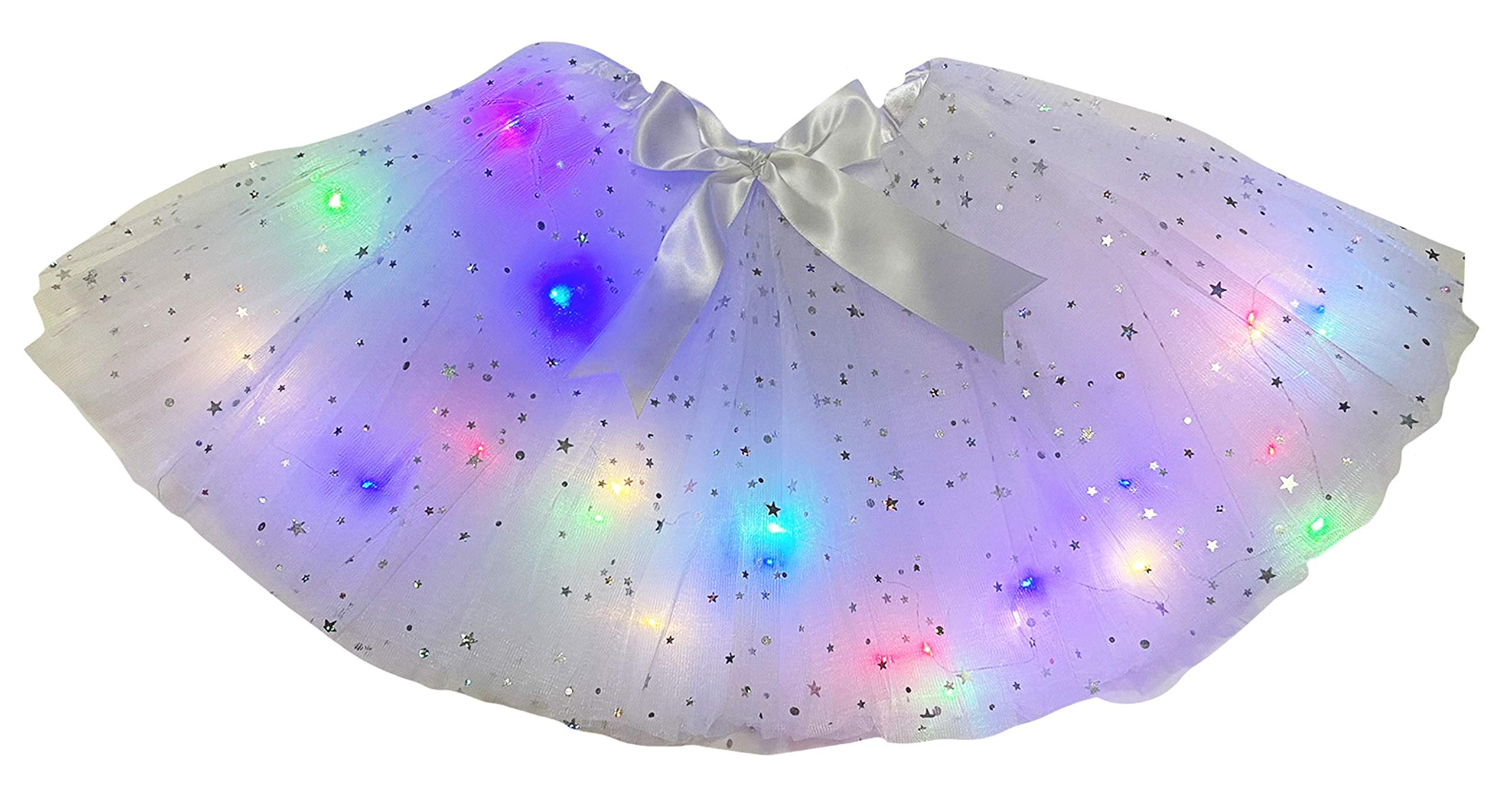 Petitebelle Single Color Bling Stars Led Lights Lady Tulle Tutu (White, One Size)