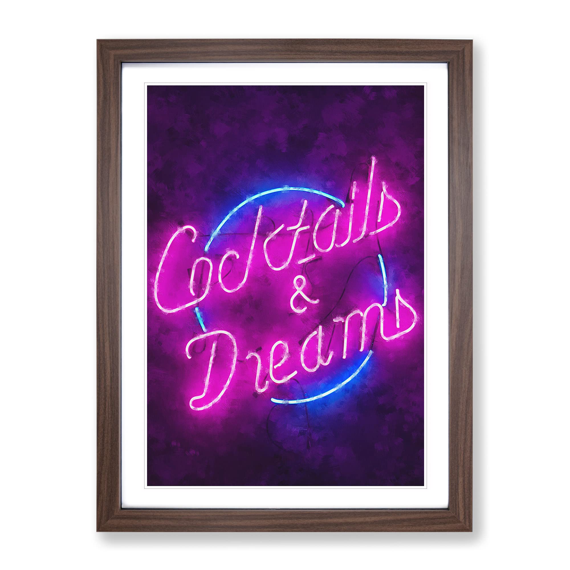 Cocktails And Dreams Sign Painting Modern Framed Wall Art Print, Ready to Hang Picture for Living Room Bedroom Home Office Décor, Walnut A3 (34 x 46 cm)