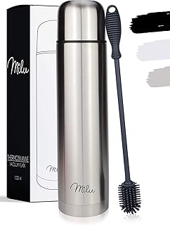 Milu Thermosflasche Thermoskanne Isolierflasche 1L - Isolierte Edelstahl Trinkflasche, 100% Auslaufsicher, Doppelwandisolierung (Edelstahl, 1000 ml)