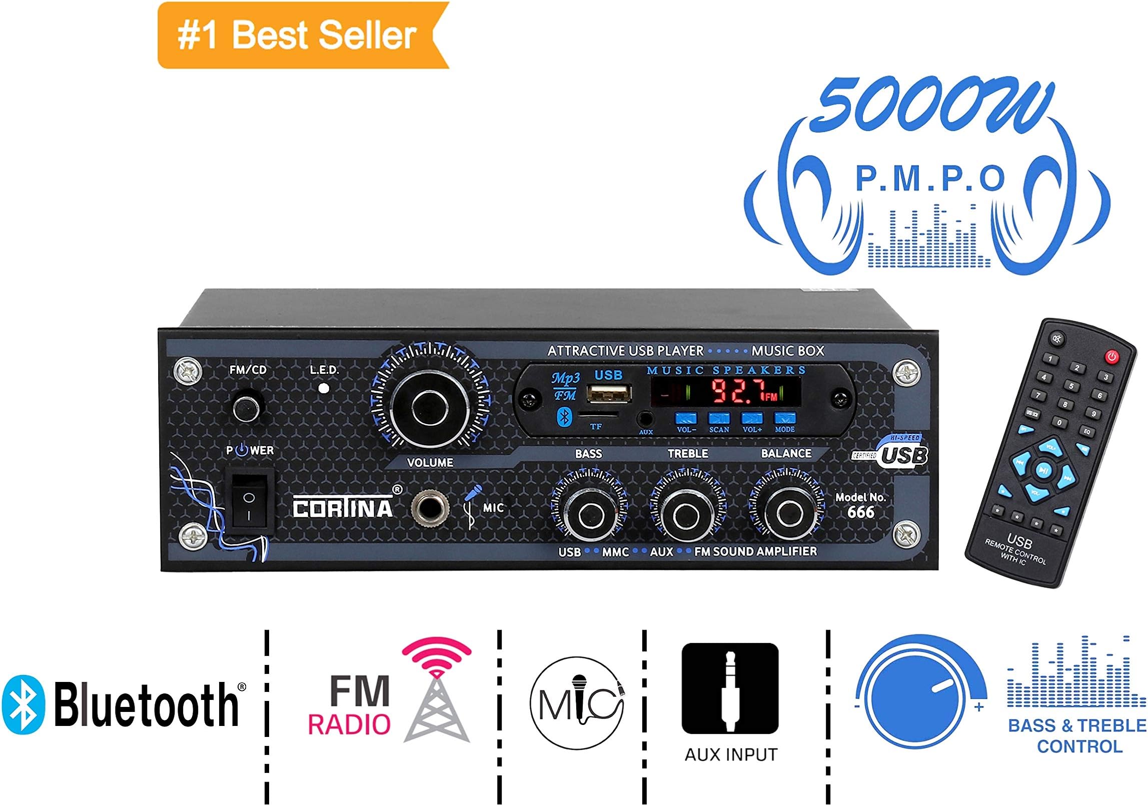 KEKROWN Cortina 4440 Stereo 4 Channel 50W Amplifier for Home Theater with FM and USB Player CE-666