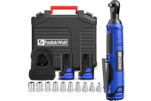 FADAKWALT 3/8" Cordless Electric Ratchet Wrench Set,40 Ft-lbs (50N.m) Variable Speed Trigger 12V Cordless Ratchet Kit,2-Pack 2.0Ah Lithium-Ion Batteries, 45 Min Fast Charger,10 Sockets
