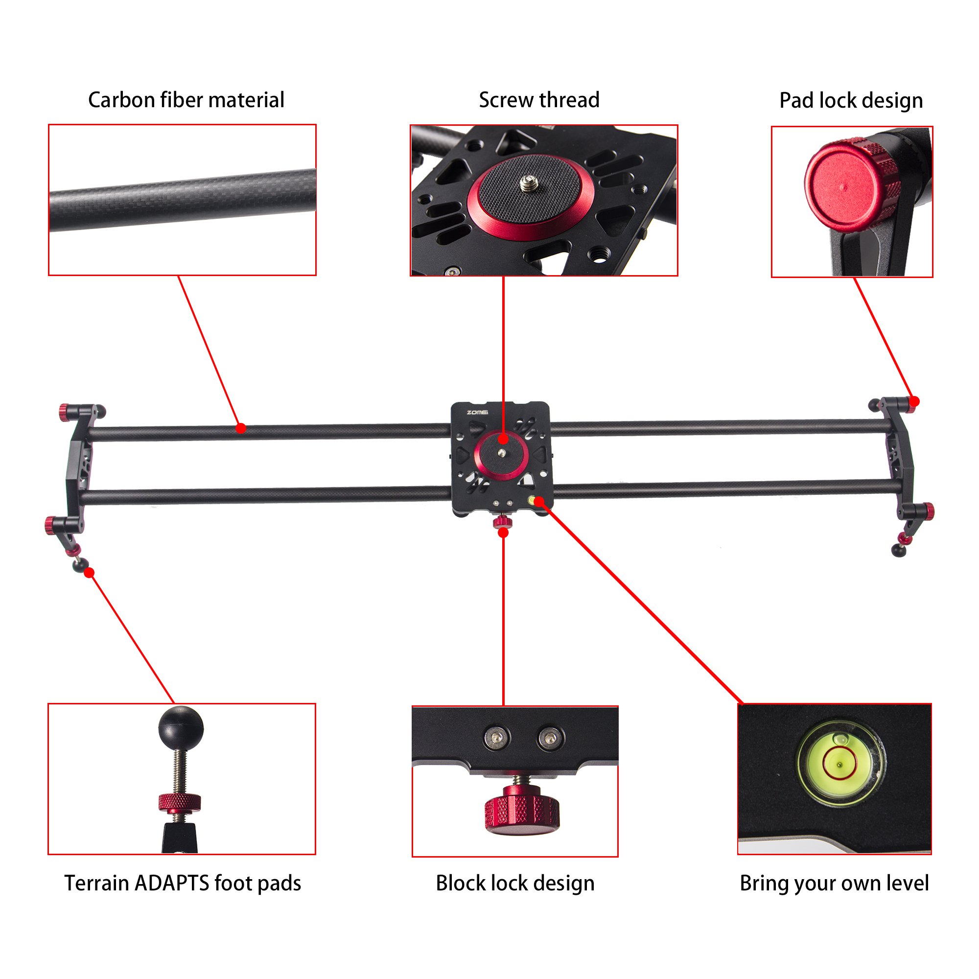 ZoMei Camera Slider Carbon Fiber Dolly Rail, 23 inches/60 cm with 1/4\