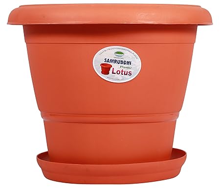 Samruddhi Plastic Plastic Pot, Brown, 35.6 cm x 30 cm x 28.6 cm, 1 Plate And 1 Pot