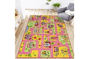 VSIWB Kids Carpet Play Mat Car Rug 5.2x3.3 ft Kids Rug Pink City Life Road Rug Washable Educational Play Carpet for Toddlers Children Girls Bedoom Playroom Nursery Room Decor