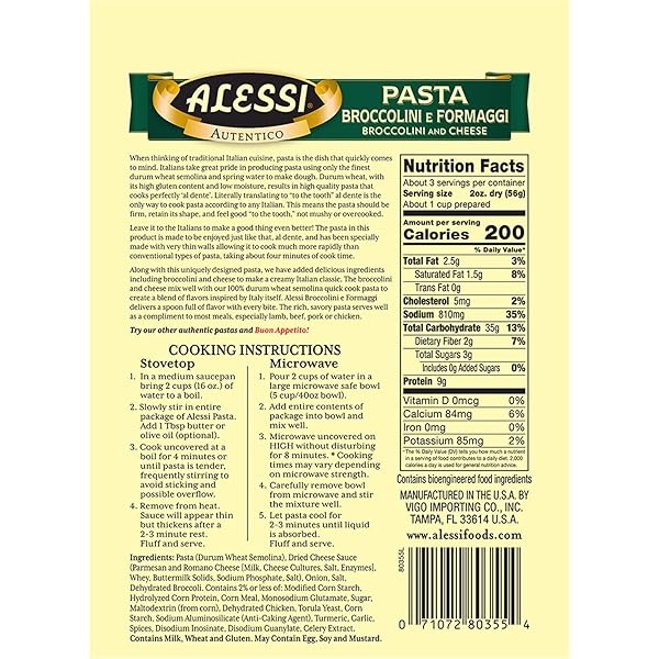 ALESSI 4 MINUTE PASTA (BROCCOLINI & CHEESE, 6.35 OUNCE (PACK OF 1))