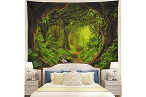 Tushelia Forest Tapestry Psychedelic Tree Cave Tapestries Fantasy Nature Landscape Backdrop Tapestries Stream Through Rainforest Jungle Tapestry Wall Haning for Bedroom Decor