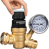 Gickbusus RV Water Pressure Regulator Valve for Camper, Regulate Valves with Strainer, Made of Leadless Brass, RV Water Pressure Regulator with Pressure Gauge
