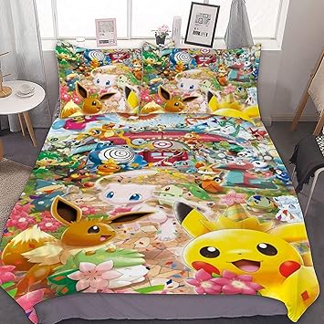 Amazon ポケモン スリーピースベッドキルトカバー枕カバー寝具キルトカバー家庭用カップル子供用キルトカバー 柔らかく快適なジッパーインテリア清潔でニュートラルでスタイリッシュなアニメパターンのキルトカバー 寝具カバーセット オンライン通販