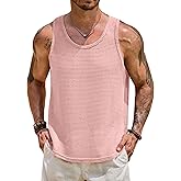 VOGSTART Mens Hollow Out Tank Top Vacation Summer See Through Crochet Sleeveless Shirt Beach Muscle Knit Vest (S-XXL)