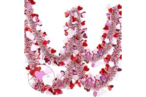 BUQIUREN 33Ft Heart Tinsel Garland Decorations Pink Red White Metallic Twist Garland Shining Ceiling Hanging Decorations for Valentine’s Day Party Anniversary Birthday Holiday Indoor Supplies