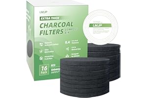 LMJP 7.25 Inch Charcoal Filters for 16 Pack Kitchen Countertop Compost Bins - Extra Thick 0.4" for Longer Lasting Activated Carbon