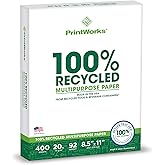 Printworks 100 Percent Recycled Multipurpose Paper, 20 Pound, 92 Bright, 400 Sheets, 8.5 x 11 Inches (00018)