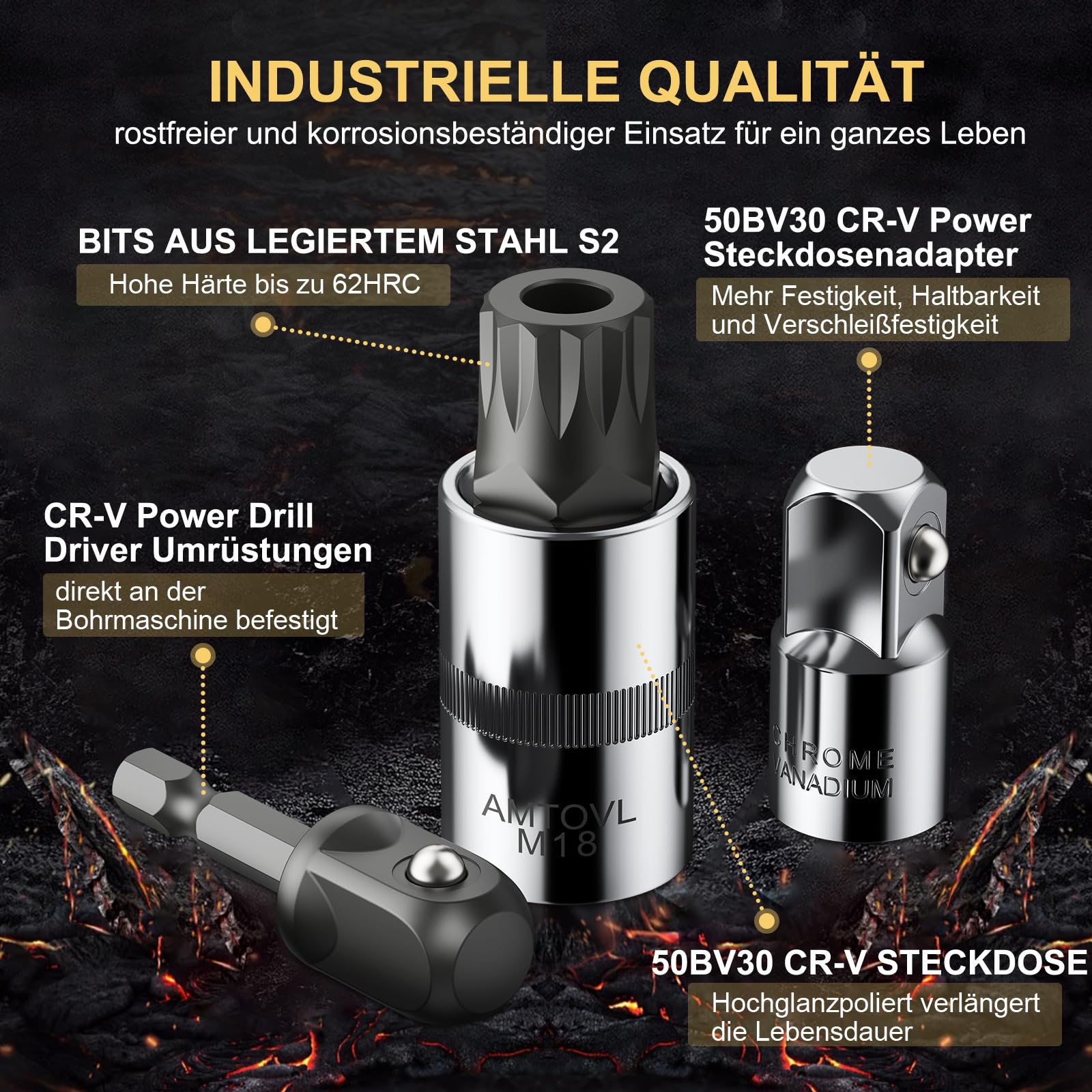 AMTOVL Innenvielzahn Nuss Satz 15 Stück XZN M4-M18 Vielzahn Nuss Set S2 Stahl Antriebs Steckschlüsselsatz Drive Größe 1/4 3/8 1/2 Zoll mit Aufbewahrungskoffer 2