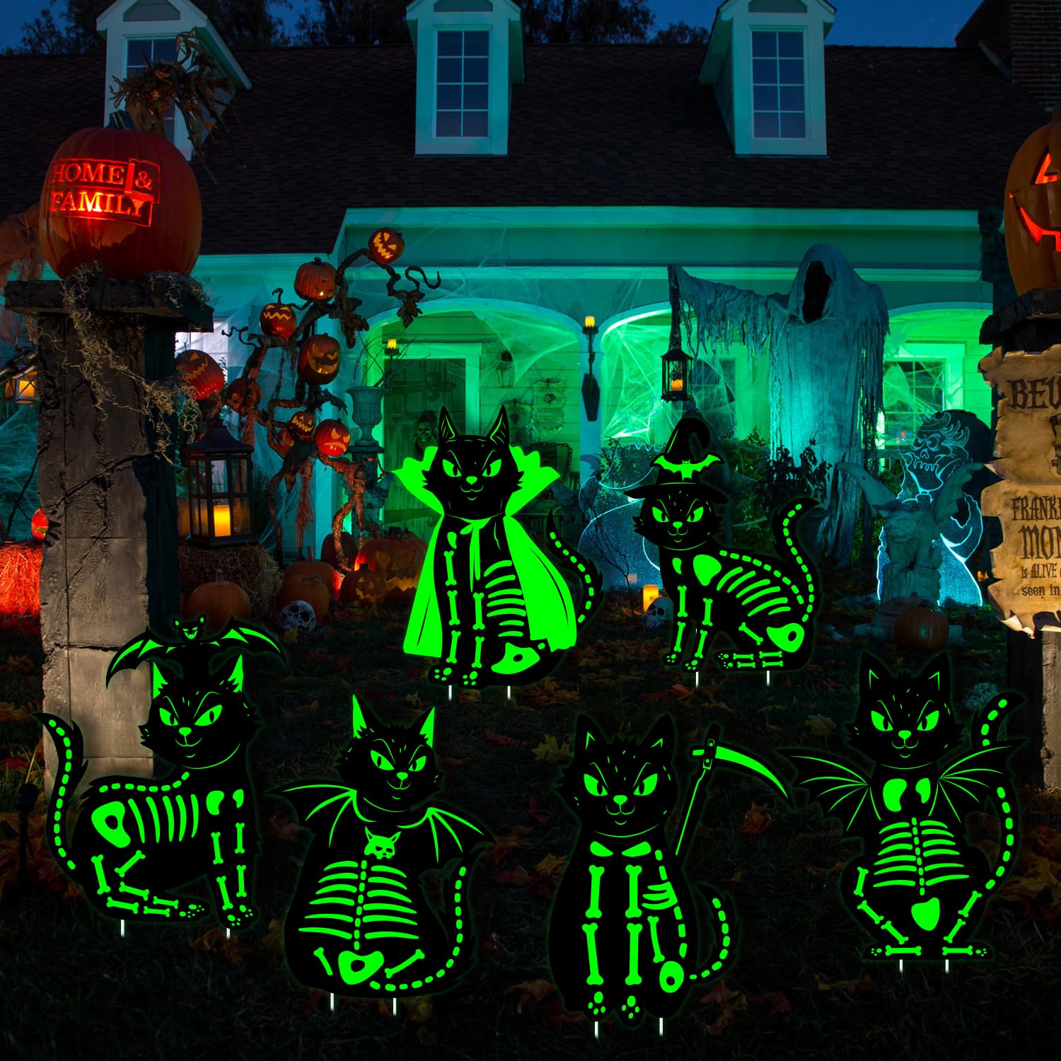 Photo 1 of Halloween Black Cat Yard Stake Outdoor Decoration, 16.5”×12.6” 6Pcs Waterproof Yard Stake Glow in The Dark Decor for Porch, Party and Graveyard, Scary Halloween Cat Sign