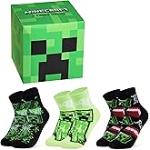Minecraft Boys Calf Length Socks, Size 6–14 Yrs, 3 or 5 Pack Soft Cozy Sports School Creeper Socks, Gamer Gifts for Boys