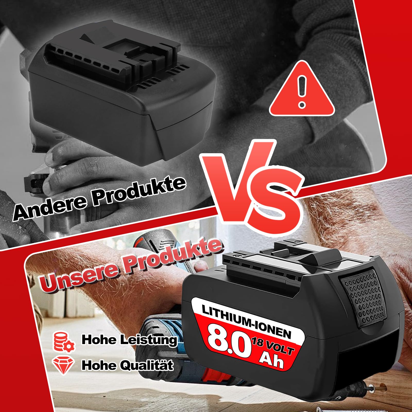 2 Stück 8000mAh 18V Lithium-Ionen Ersatzakku für Bosch Akku Kompatibel mit Bosch 18V Akku Serie BAT609 BAT609G BAT618 BAT618G BAT619 mit LED-Ladeanzeige für Bosch Professional Werkzeuge (2P) 4