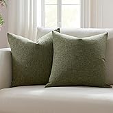 Meekio Set of 2 Dark Moss Green Pillow Covers 20x20, Farmhouse Linen Decorative Throw Cushion Covers for Sofa Couch