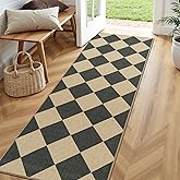 Lessymo Kitchen Runner Rug 2x6, Checkered Jute Rug Washable Non Slip for Entryway Hallway, Farmhouse Diamond Bedside Rugs Indoor Outdoor Carpets for Patio Porch, Black/Beige