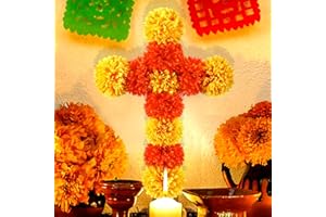 Colingmill 12 x 16 Inch Dia De Los Muertos Decorations Ofrenda Decorations Day of the Dead Marigold Mexican Cross Wall Decor Sign for Dia De Los Muertos Diwali Altar Decor(Orange and Yellow)
