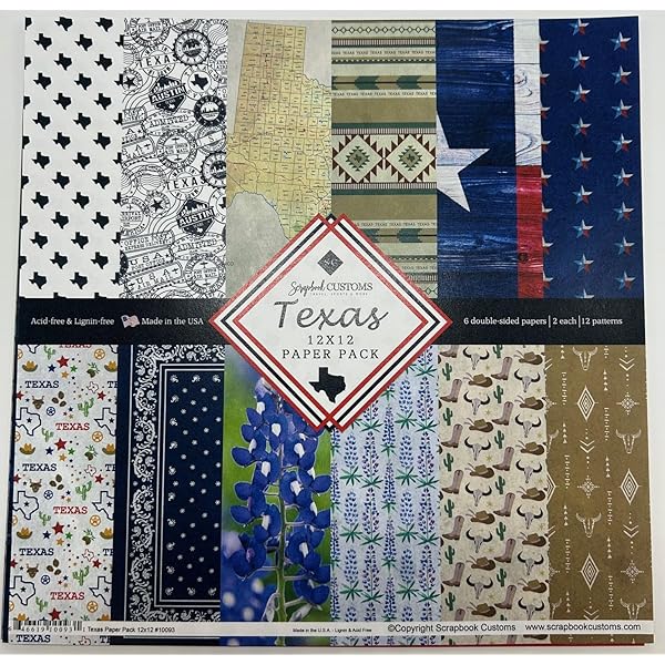 Texas Scrapbook Paper: 20 Double Sided Sheets 8.5 x 8.5 for