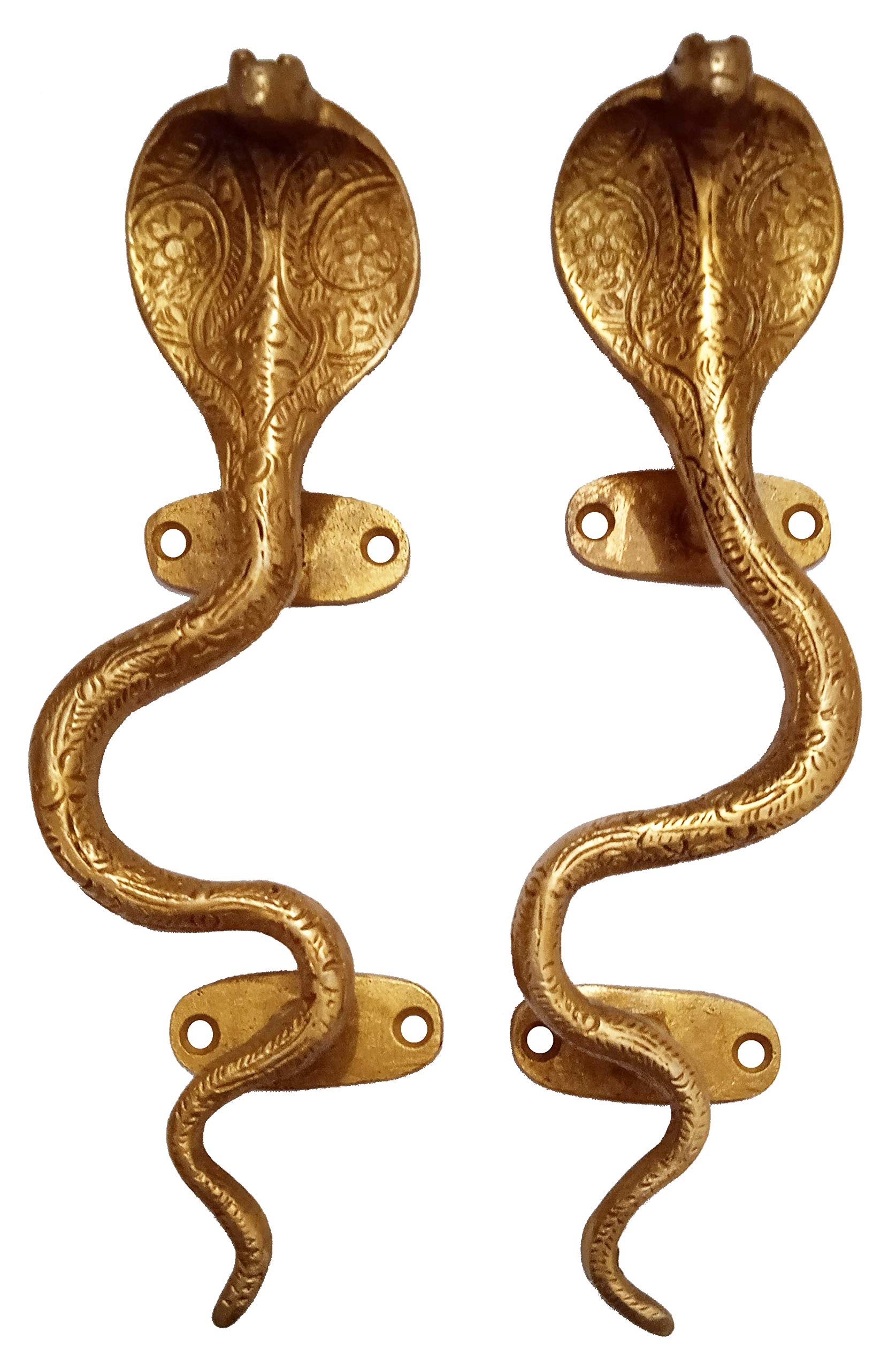 Purpledip Brass Door Window Cupboard Handles 'King Cobra': Opposing Matched Set of 2 (11135A)