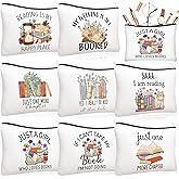 Cosblank 8 Pcs Book Club Gifts Book Lovers Makeup Bag Gifts for Women Cosmetic Bag with Zipper Pouch for Teen Adult Women Lovers Librarian Bookish Club Gifts(Book,Flower)