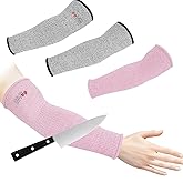 GOL-SIV Arm Protectors For Thin Skin And Bruising, Cut Resistant Sleeves For Men Women, A5 Level Farmer Sleeve For Gardening (Grey & Pink, 2pairs, 11.8 In)