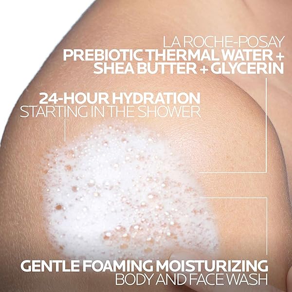 LA ROCHE-POSAY LIPIKAR AP+ GENTLE FOAMING MOISTURIZING WASH, SHEA BUTTER + NIACINAMIDE + GLYCERIN, MOISTURIZING BODY WASH FOR DRY SKIN, NATIONAL ECZEMA ASSOCIATION ACCEPTED, SOAP FREE