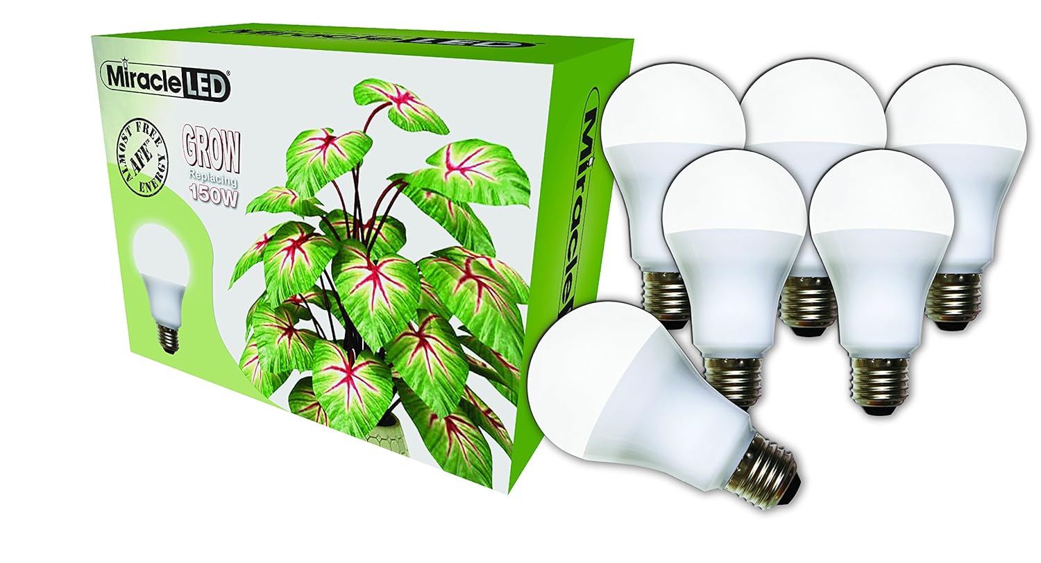 Miracle LED Almost Free Energy 150W Commercial Hydroponic Ultra Grow Lite - Daylight White Full Spectrum LED Indoor Plant Growing Light Bulb For DIY Horticulture & Indoor Gardening (604321) 6Pack