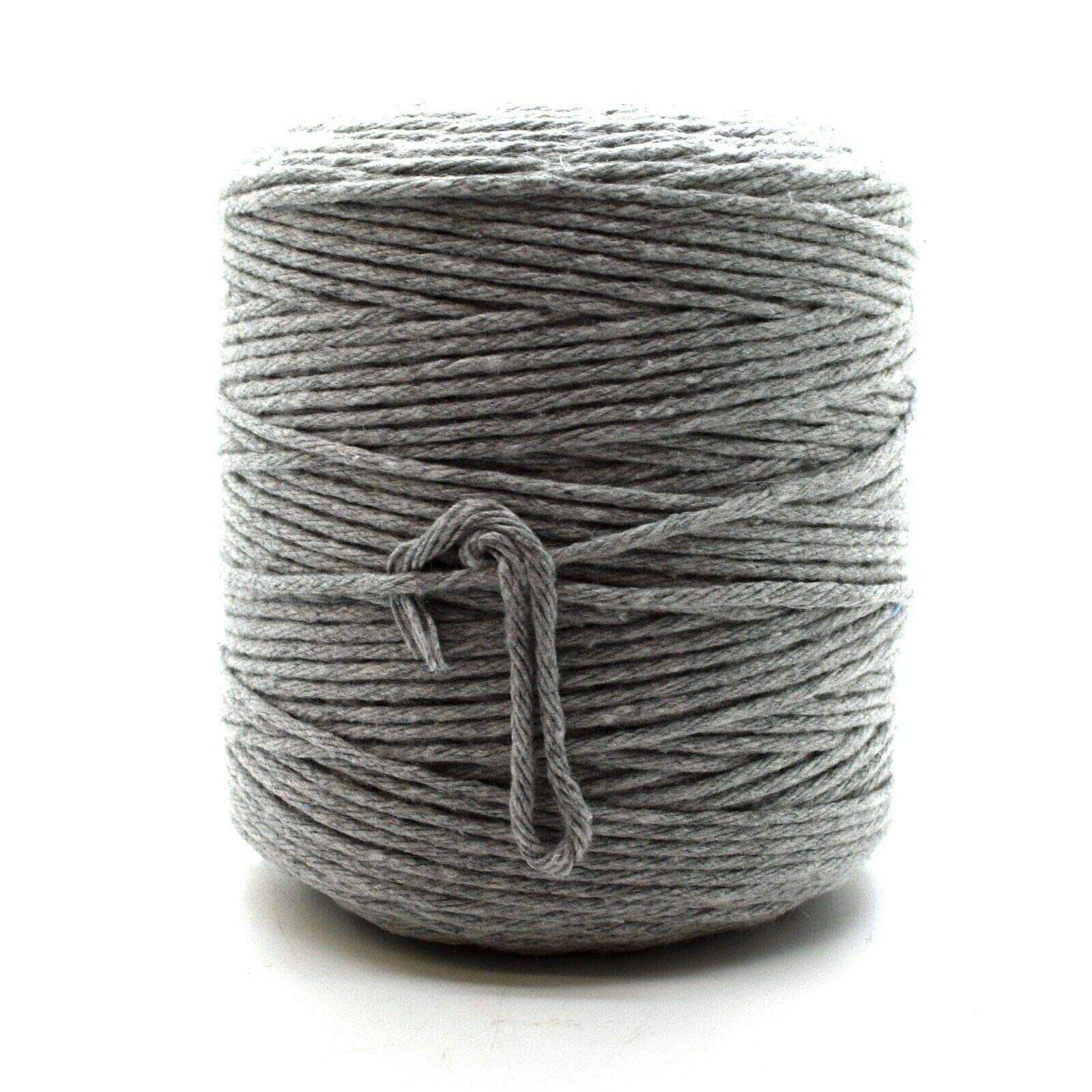 Premium Grey Macrame Cord, 200 m / 656 ft of 3 mm Thick Natural Cotton Thread Yarn Macrame Rope for Wall Hangings, Plant Hangers, DIY Crafts, Home Decorations, Gift Wrapping (Reel)