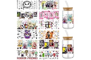 JTREBM UV DTF Cup Wrap Transfer Stickers for Glass, 12 Sheets Halloween Nightmare Before Christmas Rub on Transfers Cup Stickers for Crafts Funny No Heat Needed Ready to Apply UV DTF Cup Wrap Transfer