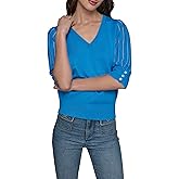 KARL LAGERFELD Paris Women's Sportswear Sweater, French Blue, Medium