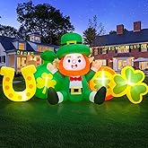 Danxilu 8 FT Long St Patricks Day Inflatables Outdoor Decorations - Leprechaun, Money Bag & Gold Coin Combo Blow Up Inflatable St. Patrick's Decor Built-in LEDs for Holiday Indoor Party Yard Lawn