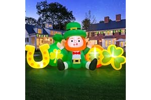 Danxilu 8 FT Long St Patricks Day Inflatables Outdoor Decorations - Leprechaun, Money Bag & Gold Coin Combo Blow Up Inflatable St. Patrick's Decor Built-in LEDs for Holiday Indoor Party Yard Lawn