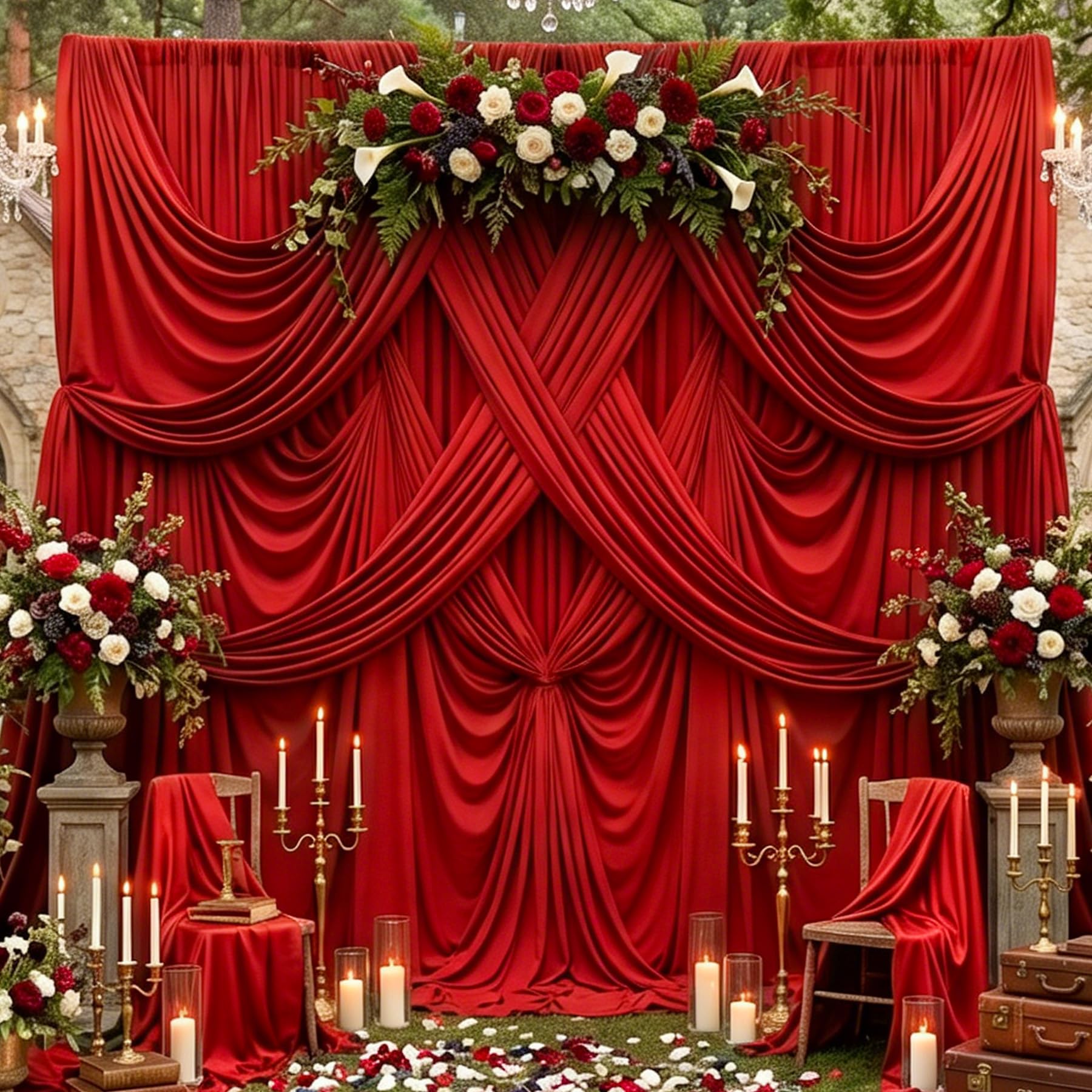Photo 1 of 10 Panels 5x10ft Red Backdrop Curtains for Parties, Wrinkle Free Red Photo Backdrop Drapes Back Drop Cloth Drapery for Wedding Birthday Photography Baby Shower Background Decor