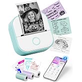 Mini Sticker Printer-T02 Mini Thermal Printer AI Sticker Maker with 600 Pcs | Bluetooth Portable Mini Printer, Sticker Maker Machine Print Pods for Gifts, Study, Journaling with 600 Pcs Labels(3 Rolls)