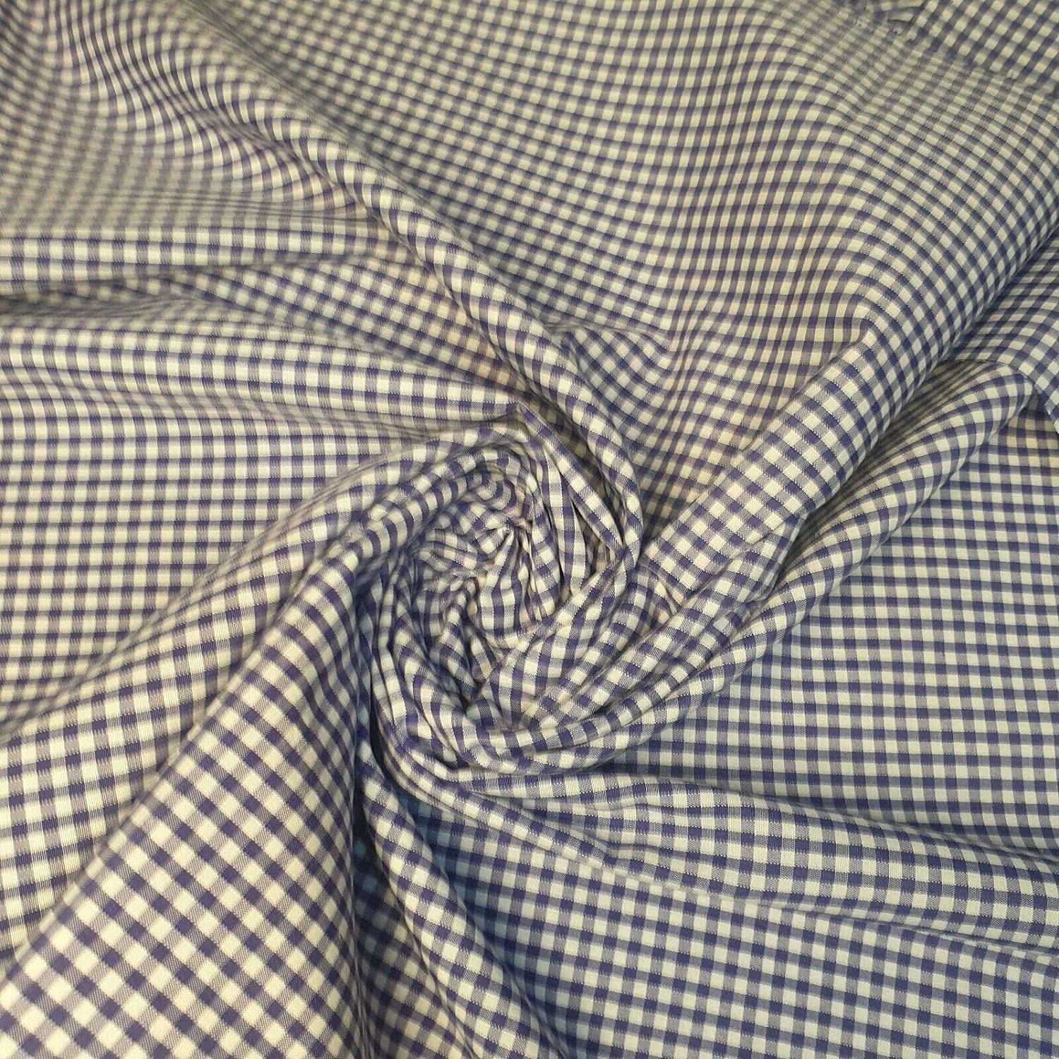 (Purple) Gingham Polycotton Fabric 1/8" Check Sewing Dressmaking Curtains 112CM (2 Meter)