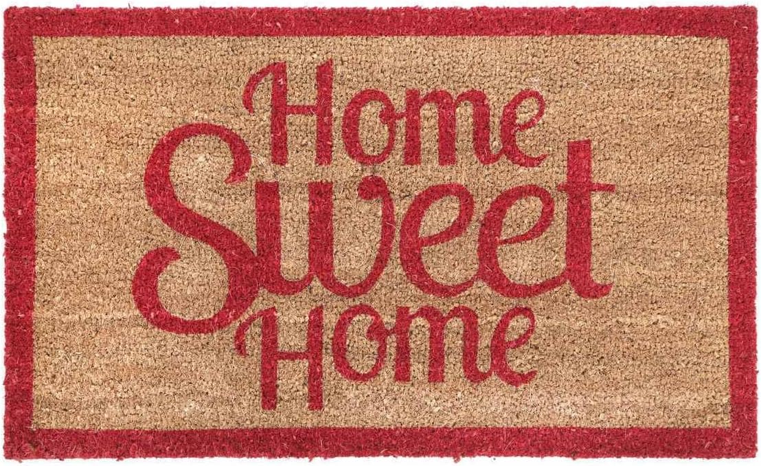Get Goods Coir Doormats - 22 Assorted Designs - Rough Coir/Non-Slip Black Rubber Back - 60cm x 40cm (Red Home Sweet Home)