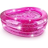 ArtCreativity Sparkly Inflatable Kiddie Pool, 3 Levels, Transparent with Silver Glitter and Cushioned Bottom, Outdoor for Backyard, Toys for Kids
