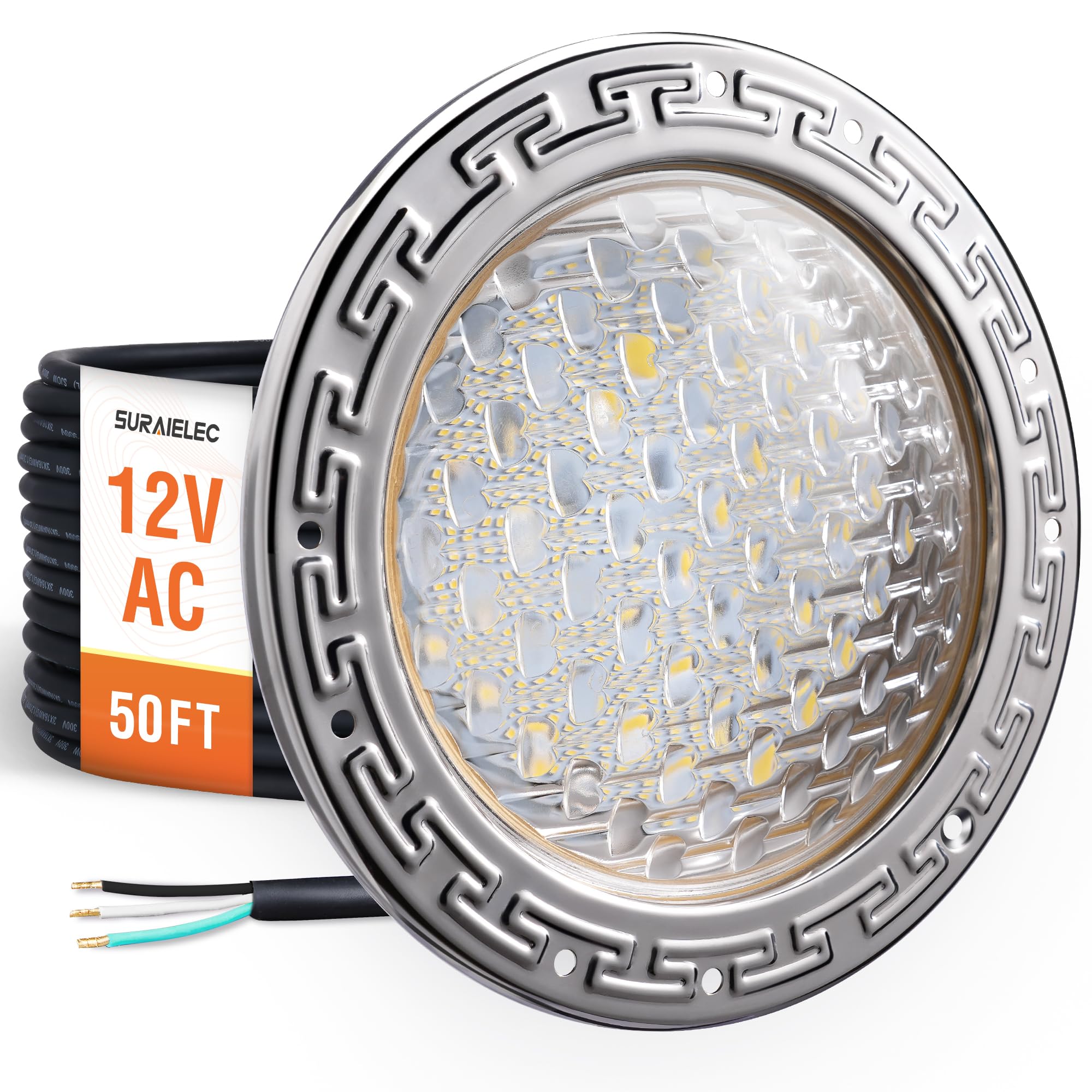 Photo 1 of (UNTESTED) SURAIELEC 12V AC Pool Lights for Inground Pool, 10 inch Underwater Pool Light Replacement, 35W LED, 3000LM, 6000K Cool White, Swimming Pool Light for Pentair Wet Niches, 50FT Cord