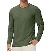Cotrasen Mens Long Sleeve Shirt Cotton Crew Neck Soft Moisture Wicking Tee Shirts Casual Solid Color Basic Tees Army Green XL