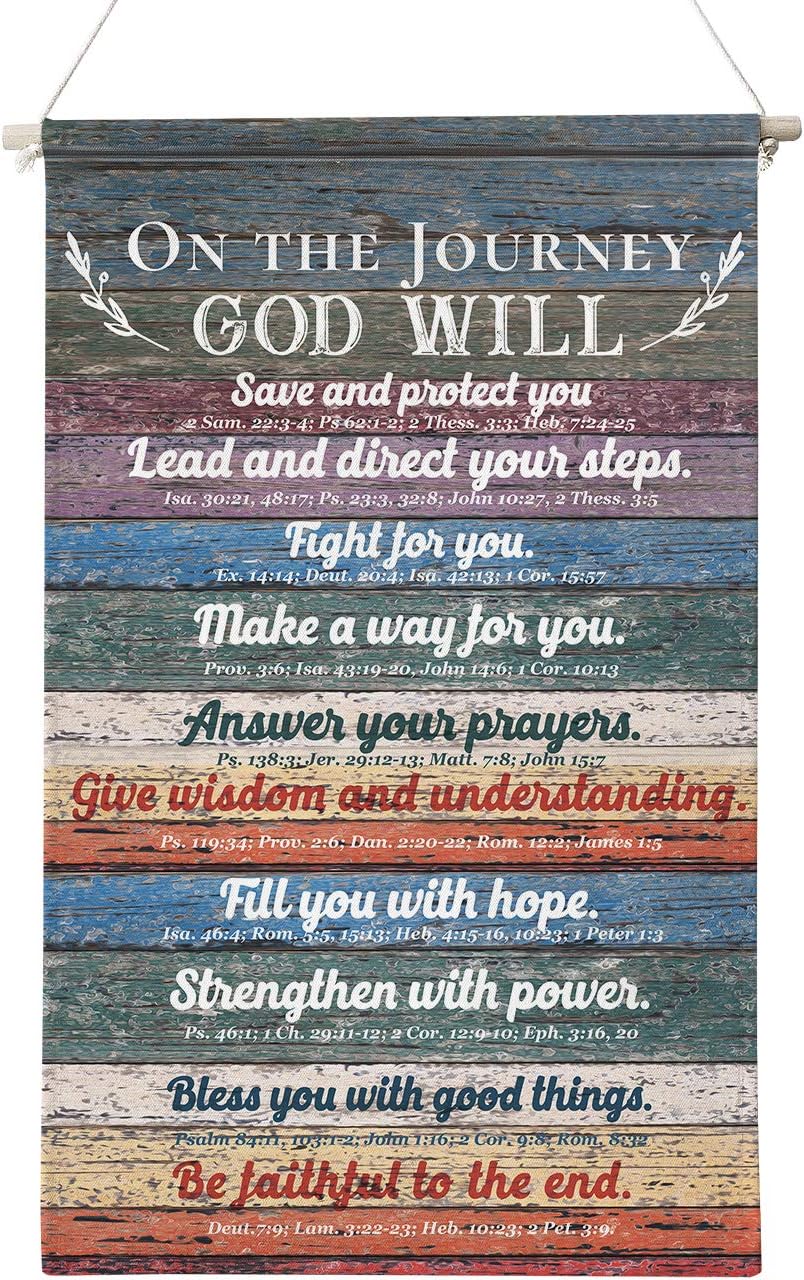 Christian Quote On The Journey God Will Save and Protect You Rustic Poster Canvas Wall Art for Home Decor,Rustic Farmhouse Christian Quotes Canvas Poster Hanger Scroll Hanging Poster Canvas Wall Art Gifts 12 x 20 Inch