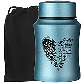 4.5 Inches Small Urn for Human Ashes, Heart Angel Wings Cremation Urn Stainless Steel Memorial Keepsake Urn Human Ashes Container - Satin Blue