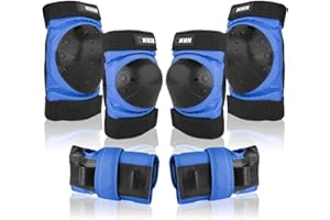 NHH Adult & Kids Knee Pads Elbow Pads Wrist Guards for Kids Youth Adultds Men and Women 6 in 1 Protective Gear Set for Skateboarding, Skating, Roller Skating and Multi-Sports (Blue, Medium)