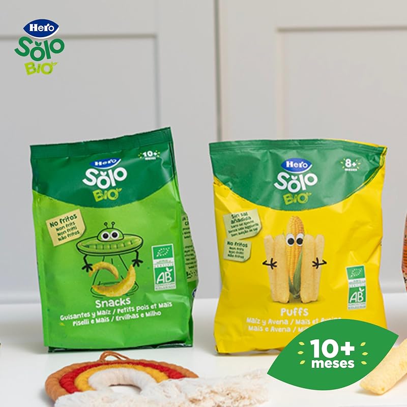 Hero baby - lanche de ervilha e milho, 100% eco, bio, com ingredientes da agricultura biológica e da ue, não frito, adequado para bebés a partir dos 10 meses - embalagem de 6 x 40 g