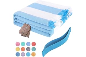 GENOVEGA Oversized Cotton Stripe Turkish Beach Towel 72"x36" Thin Quick Dry Sand Free Pool Swim Towels Large Xl Clearance Blanket Adult Travel Essentials Accessories Vacation Necessities Navy Blue Stuff