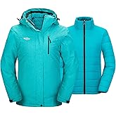 wantdo Women's 3 in 1 Waterproof Ski Jacket Windproof Winter Snow Coat Snowboarding Jackets Warm Raincoat