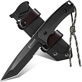 Dragon Creek Fixed Blade Knife - Full Tang Black | Portable Sheath with Belt buckle